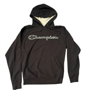 Champion Black Hoodie with White Logo Unisex Size Small